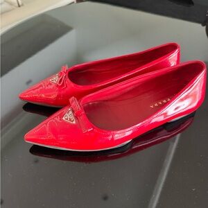 Vibrant red Prada flats… 37.5 EUC- authentic shoes